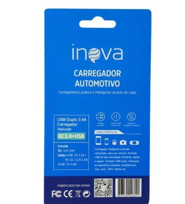 carregador automotivo veicular 3.4A inova CAR-5209